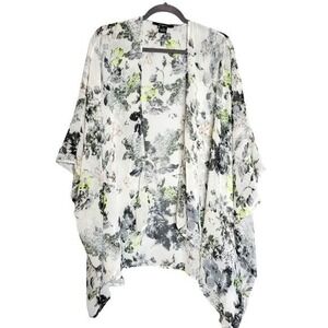 Cejon Watercolor Floral Sheer Kimono Cover Up White One Size‎